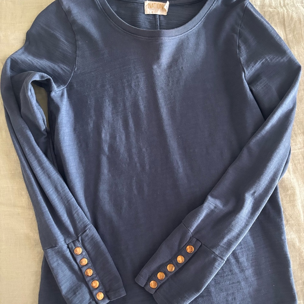 Nation LTD Blue Long Sleeve Tee Cuff buttons